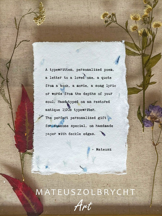 Personalized Poem on pressed flowers paper