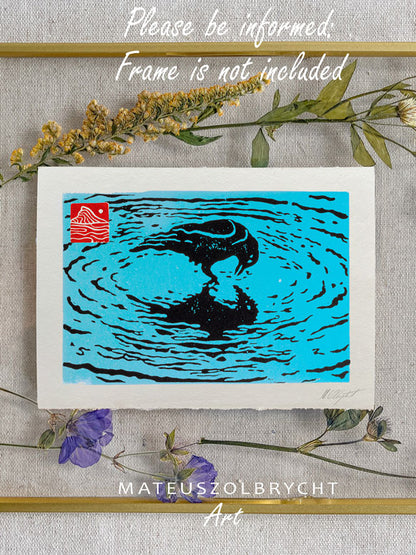 Crow in water - Blue