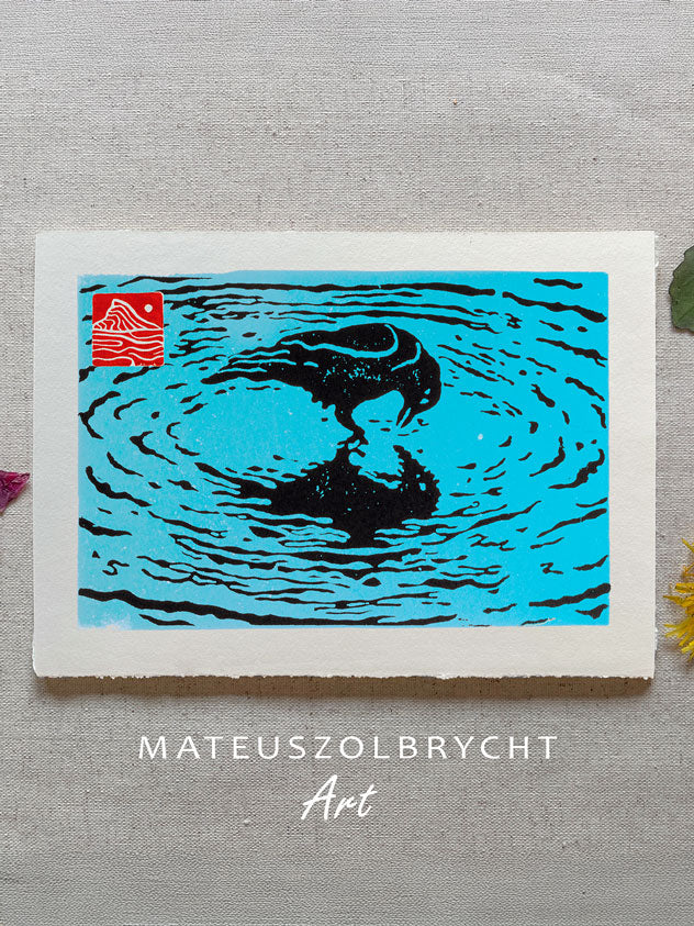Crow in water - Blue