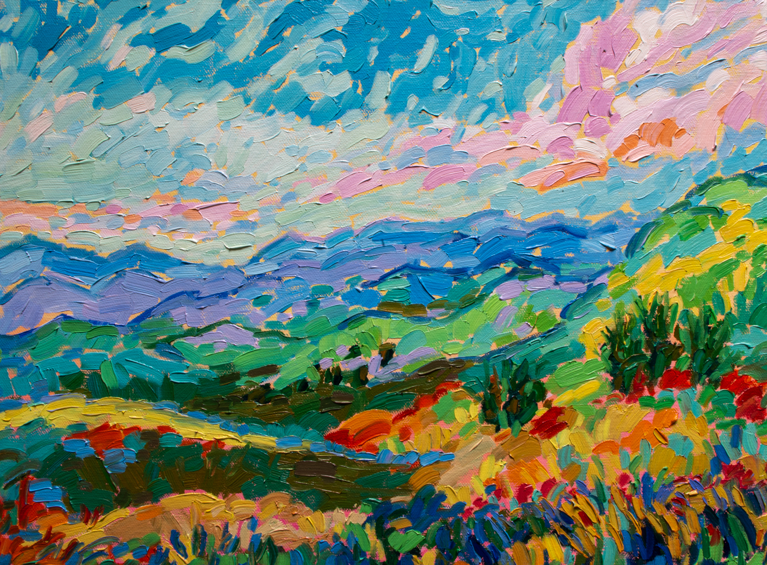 bieszczady oil painting of summer vivid mountains and hills in bieszczady poland by mateusz olbrycht